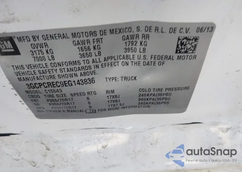 2014 Chevrolet Silverado 1500 1Lt z USA, uszkodzony, nr VIN 3GCPCREC9EG143836